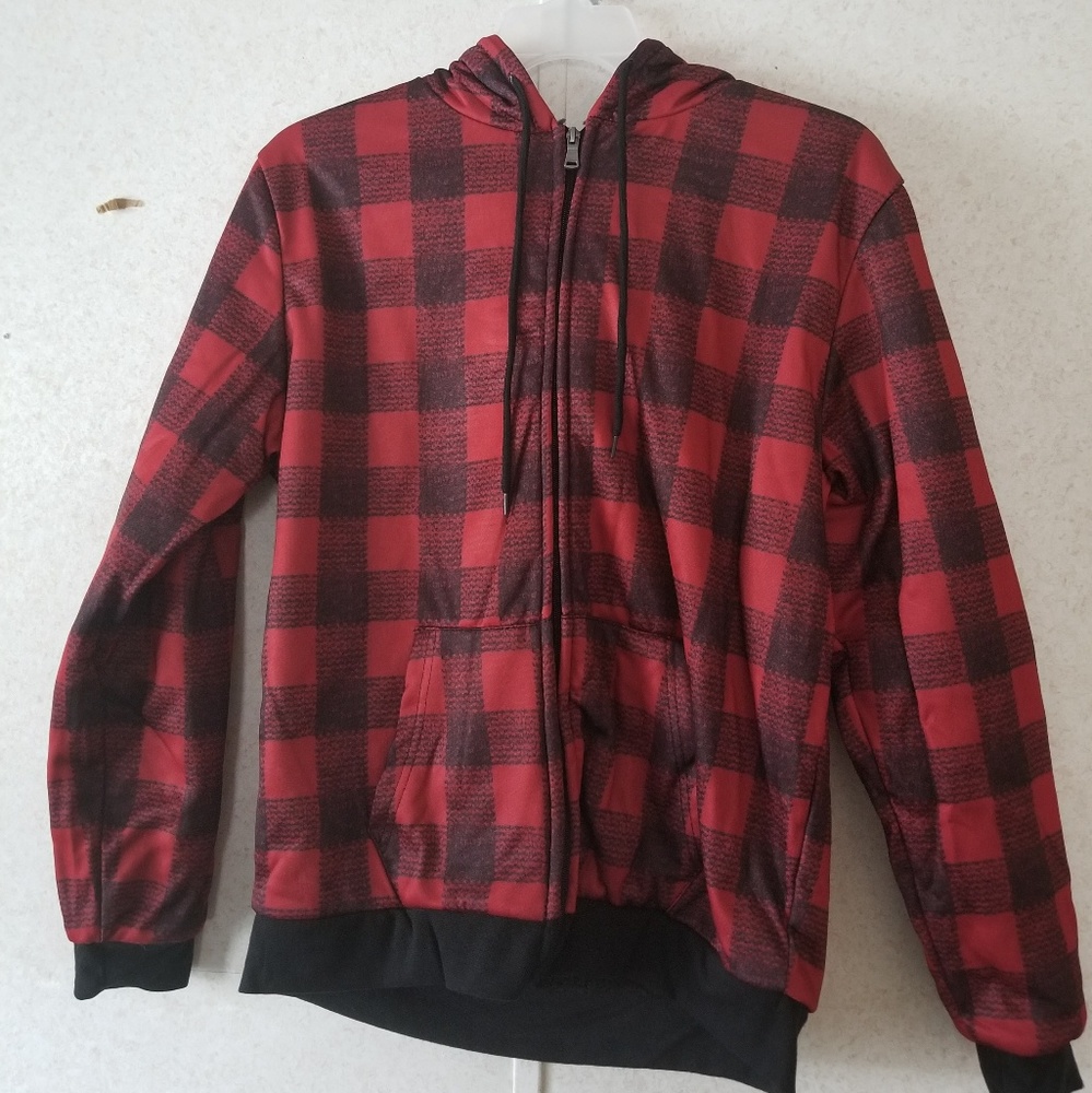 Mens Plaid Sherpa Lined Hoodie Jacket
